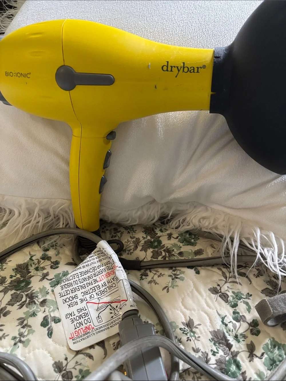 Drybar Yellow Hair Dryer with Black Curl Diffuser